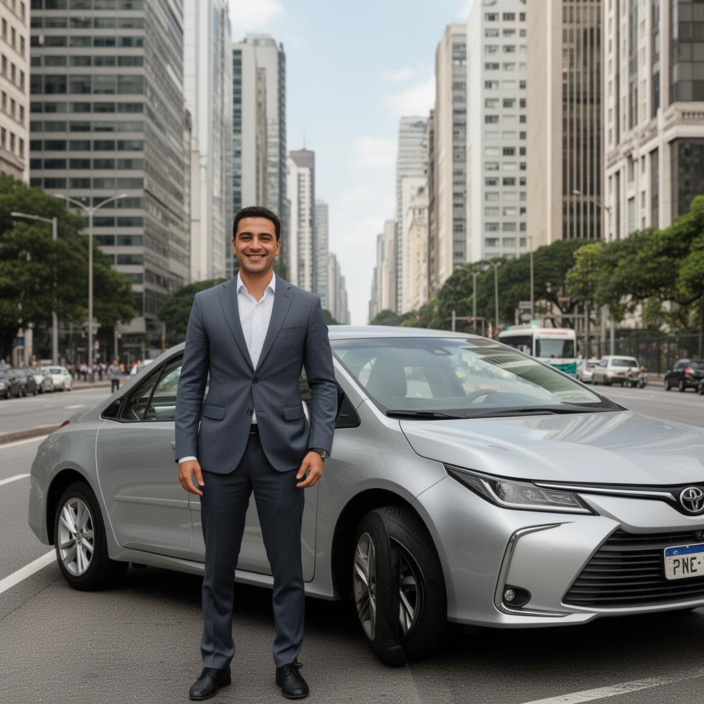 Motorista sorrindo no interior de um veículo na São Paulo e Grande SP